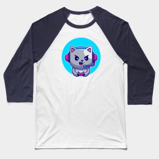 Cute Cat Gaming Cartoon Baseball T-Shirt